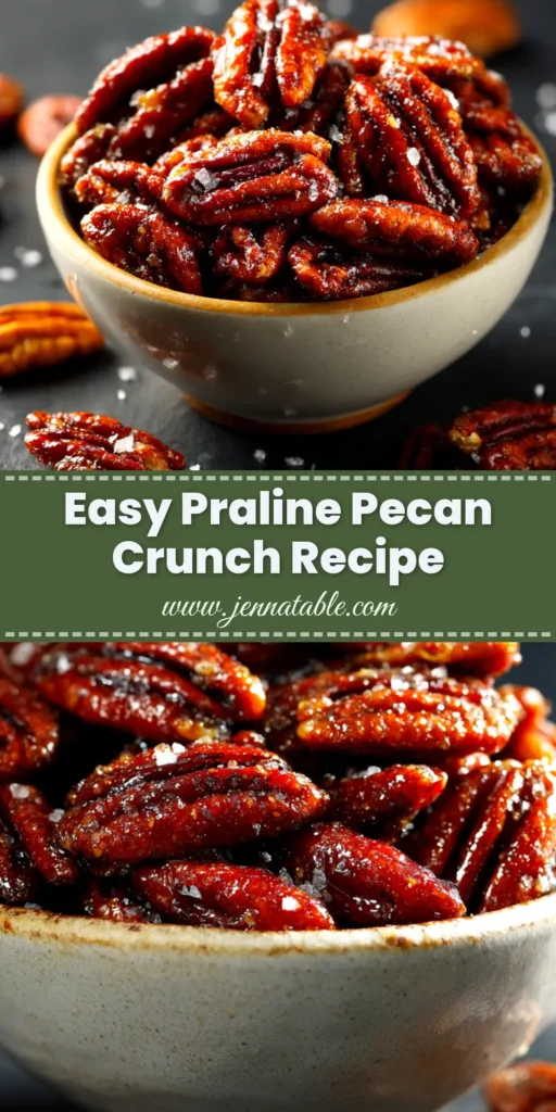 A close up shot of golden brown, crunchy praline crunch pieces. The perfect easy praline crunch recipe for dessert toppings.