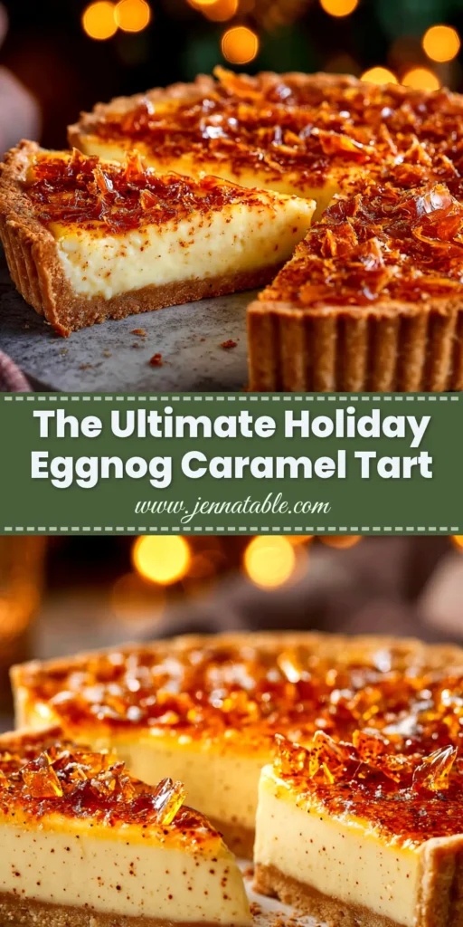 Eggnog Crème Tart: The Ultimate Holiday Dessert Recipe 3 A beautiful overhead shot of a whole Eggnog Crème Tart, garnished with fresh nutmeg. This recipe for a creamy, spiced custard tart is the perfect holiday and Christmas dessert idea.