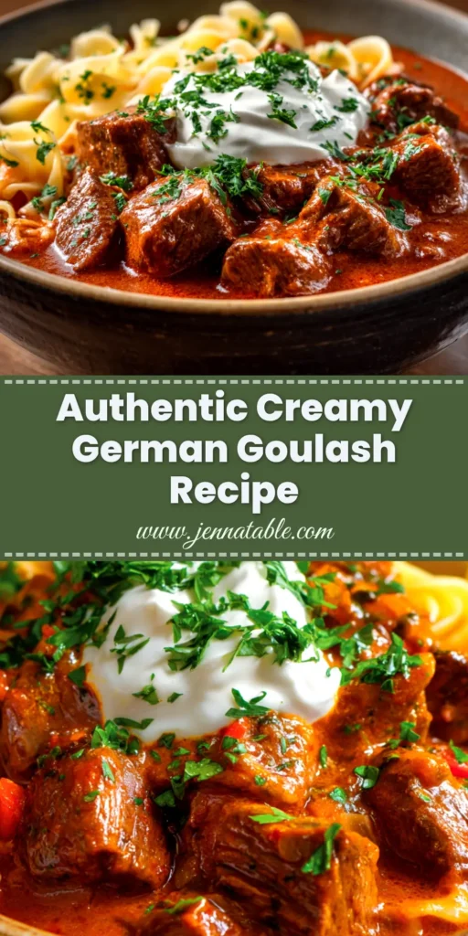 German Goulash Recipe: The Ultimate Guide to Authentic Rindergulasch 3 A delicious bowl of authentic German Goulash Recipe, featuring tender beef in a rich paprika gravy, served with a side of fresh parsley. Perfect for a hearty dinner.