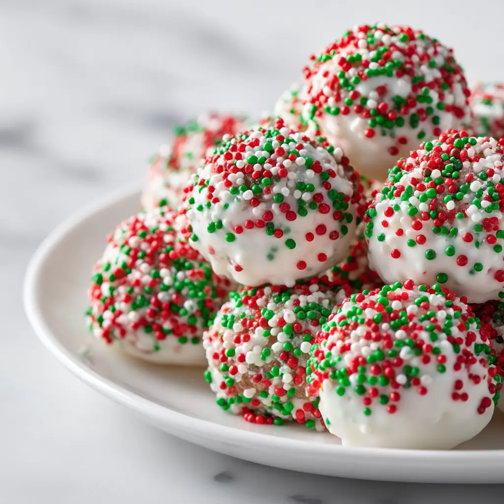 A stack of gooey Christmas Rice Krispie Treats showing the soft texture and interspersed mini marshmallows.