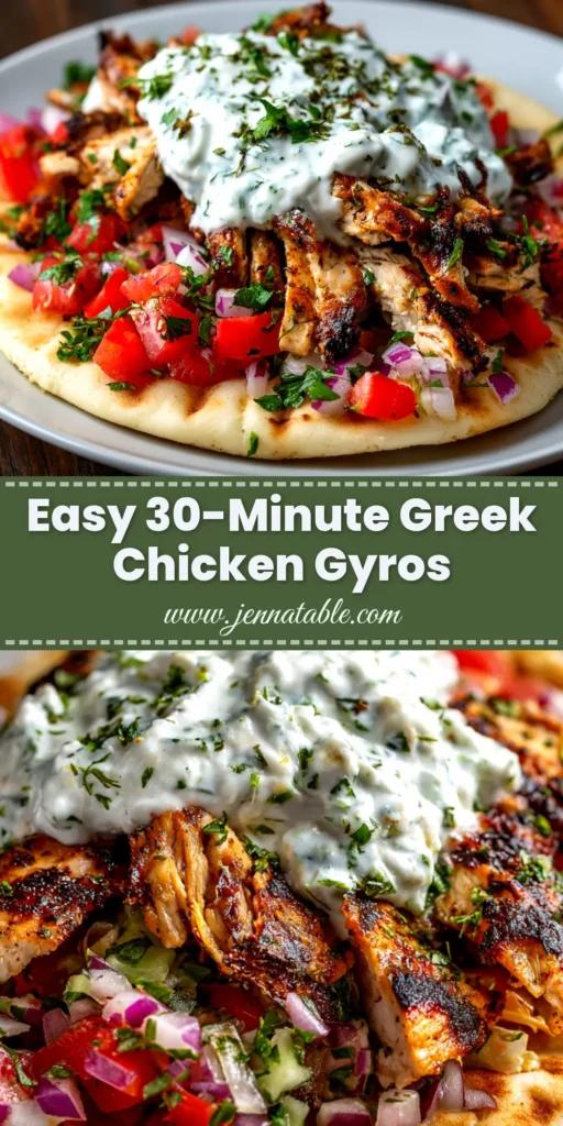 An authentic Greek Chicken Gyros recipe showing tender marinated chicken and fresh vegetables wrapped in a soft pita with tzatziki sauce.