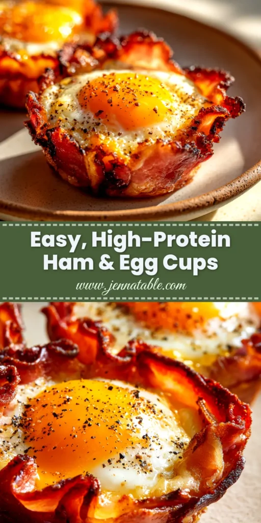 Ham and Egg Cups: The Perfect Quick & Easy Breakfast 4 A platter of perfectly baked ham and egg cups, ready to be served for a quick breakfast. The title 'Easy Ham and Egg Cups' is displayed prominently.