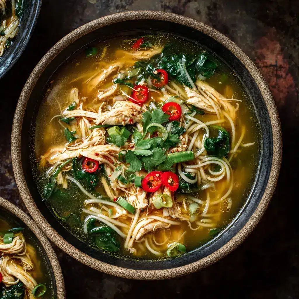 Ginger Garlic Chicken Noodle Soup: The Ultimate Cold-Fighting Recipe 1 A beautiful serving of healthy chicken noodle soup with ginger and garlic, garnished with fresh parsley. The steam rises from the hot, savory broth.