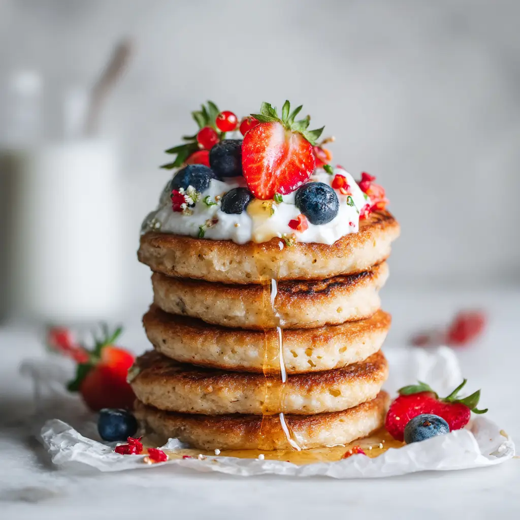 The thick and fluffy texture of a coconut flour pancake being cut into with a fork, with syrup dripping down the side.