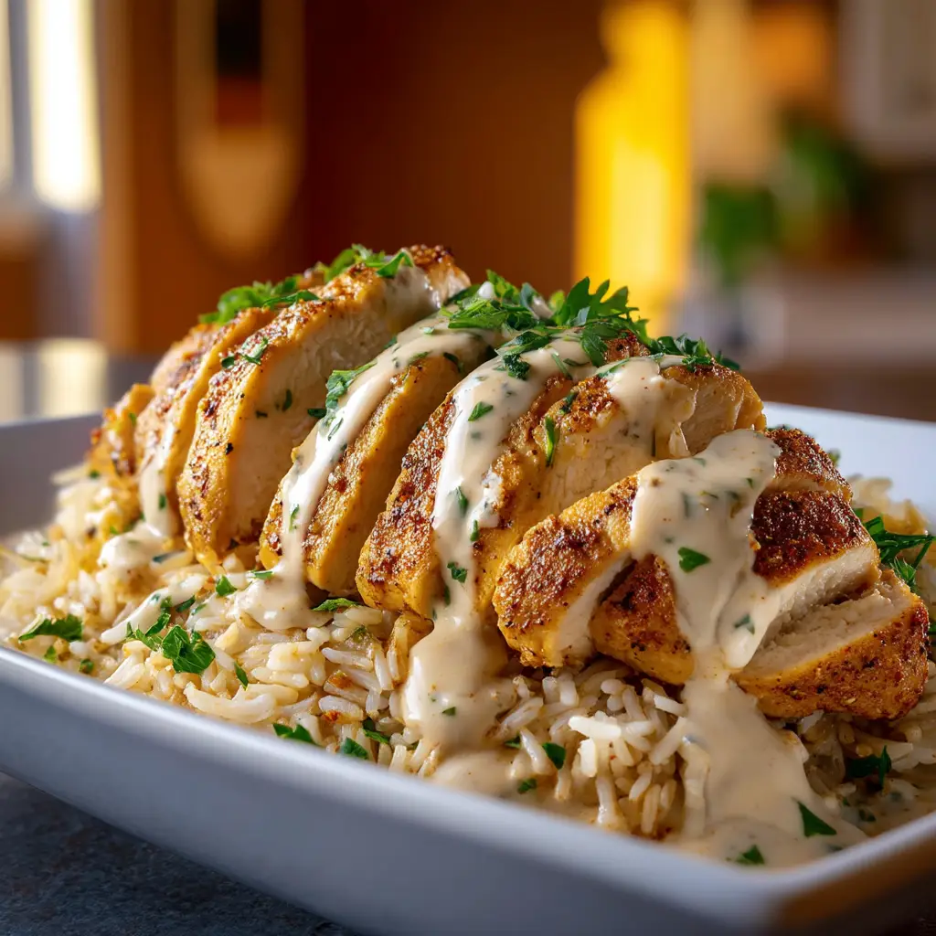 A skillet of healthy Cajun chicken, sliced and ready to be served, with wilted spinach mixed into the rich, creamy sauce.