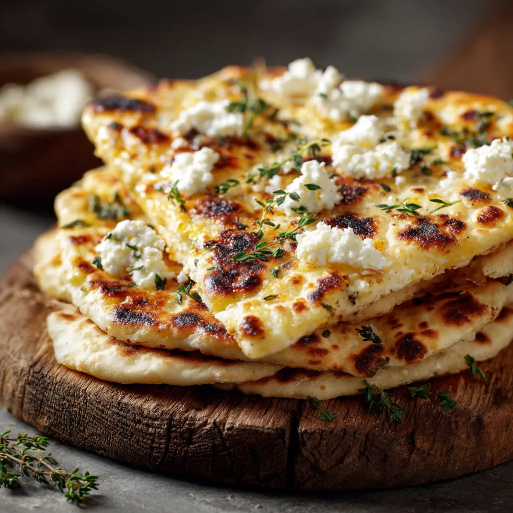 A freshly baked high-protein cottage cheese flatbread resting on a piece of parchment paper, with a bowl of cottage cheese and eggs in the background.