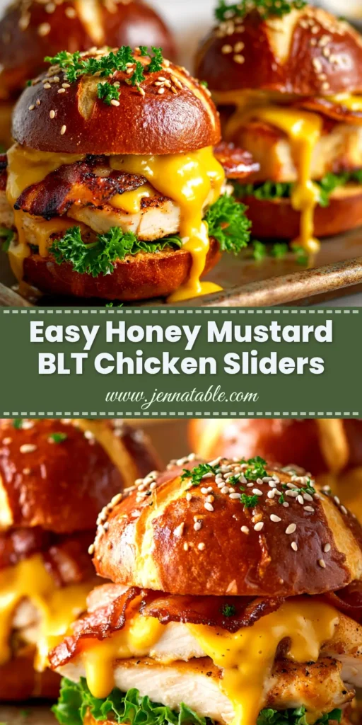 A platter of delicious Honey Mustard BLT Chicken Sliders on Hawaiian rolls, ready to be served as a party appetizer.