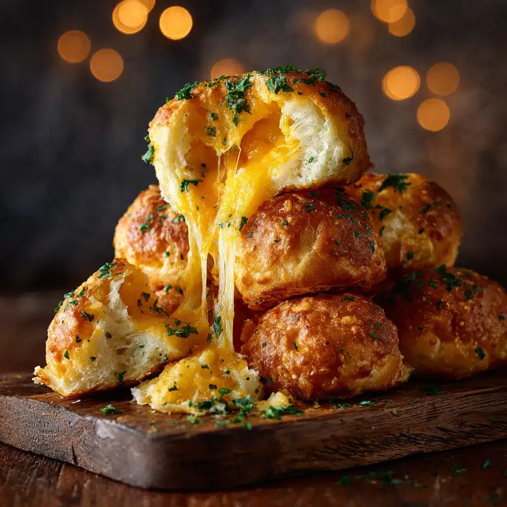 The process of assembling garlic cheese bombs, showing biscuit dough being wrapped around a cube of mozzarella cheese before baking.