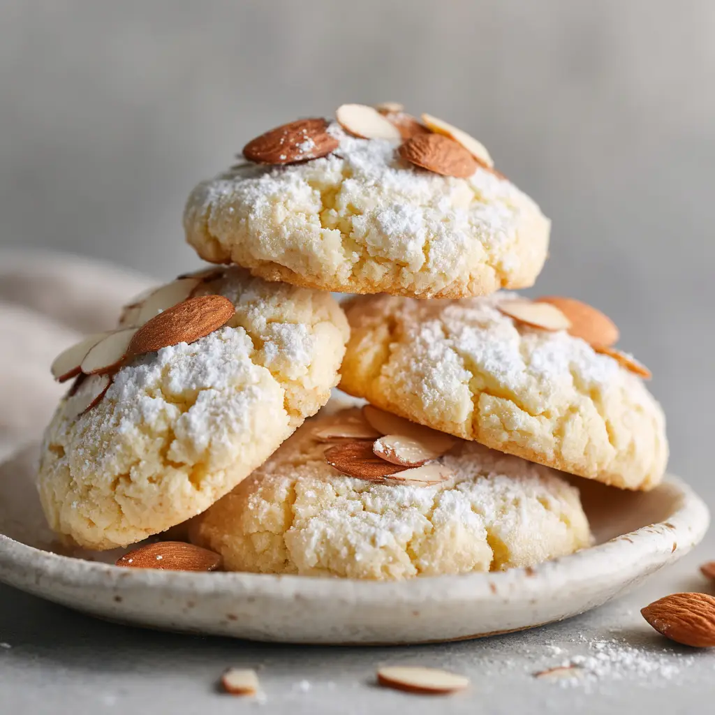 Almond Ricotta Cookies (Soft, Moist, & Incredibly Easy) 1 A close-up of Italian almond cookies with a simple glaze being drizzled over the top, highlighting the final step of the recipe.