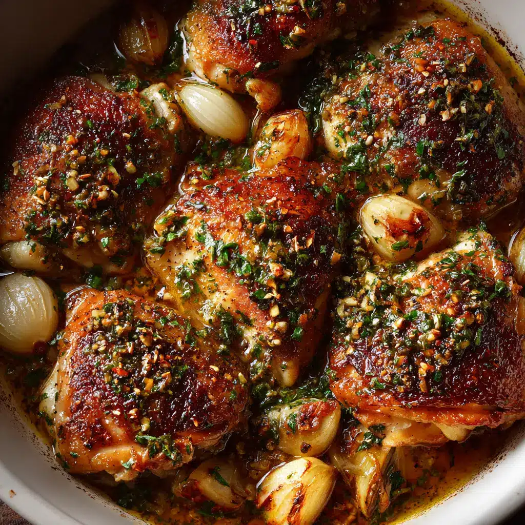 A juicy slice of roasted garlic chicken being lifted, showing the tender white meat and a piece of the crispy skin. This image emphasizes the moist and delicious outcome of the recipe.