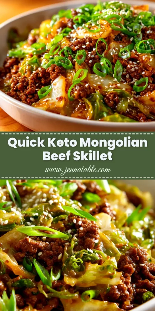 A delicious bowl of Low-Carb Mongolian Ground Beef garnished with fresh green onions and sesame seeds, ready to be served. A quick and easy keto dinner recipe.