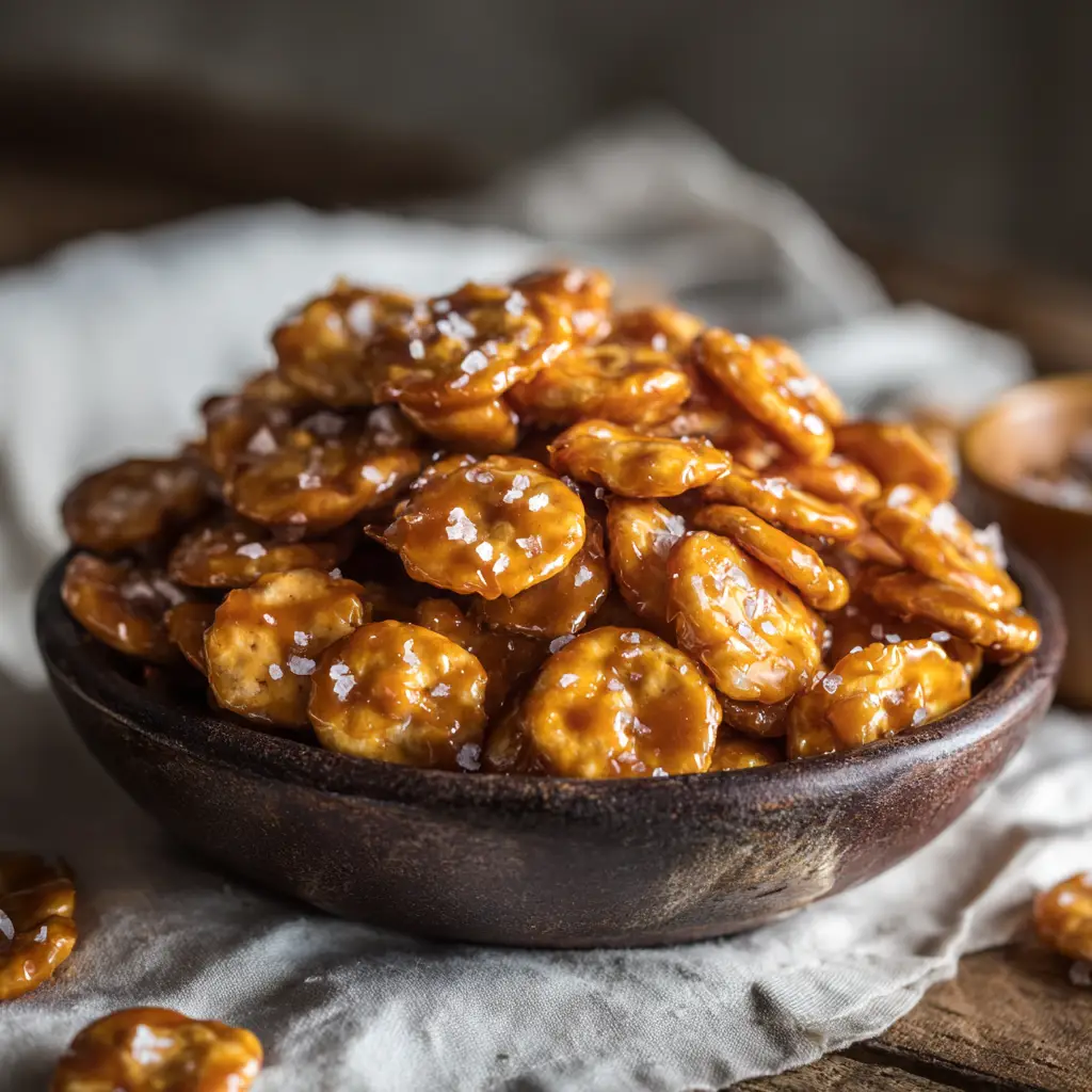 Salted Caramel Cracker Bites (The Easiest Holiday Treat!) 1 A batch of freshly made Salted Caramel Cracker Bites cooling on a baking sheet, with melted chocolate being spread over the top.