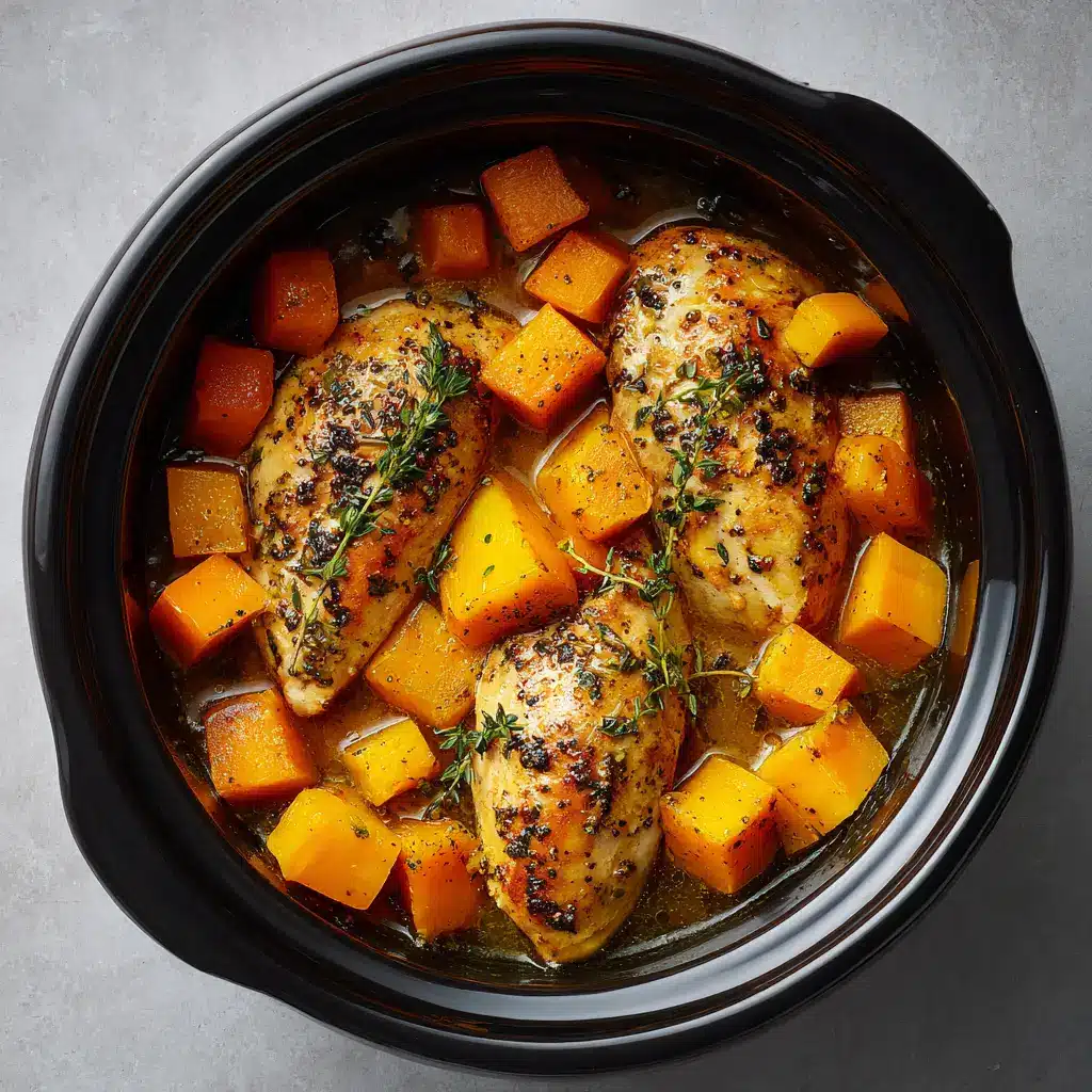 A serving of healthy maple dijon chicken on a plate with roasted potatoes and green beans, showcasing a complete meal.
