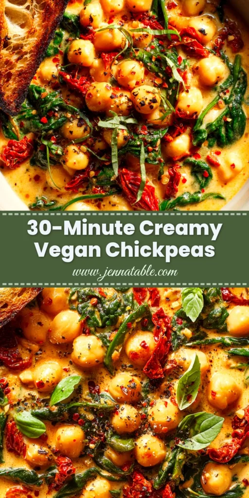 Marry Me Chickpeas: The Ultimate Creamy, Savory Vegetarian Dinner 3 A skillet of creamy Marry Me Chickpeas with sun-dried tomatoes and basil, ready to be served. A delicious vegetarian dinner idea.