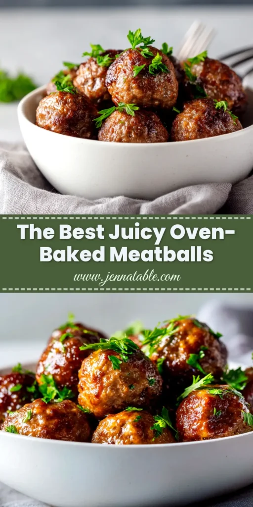 A close-up view of juicy meatballs from an oven baked meatballs recipe, simmering in a rich tomato sauce in a skillet, ready to be served.