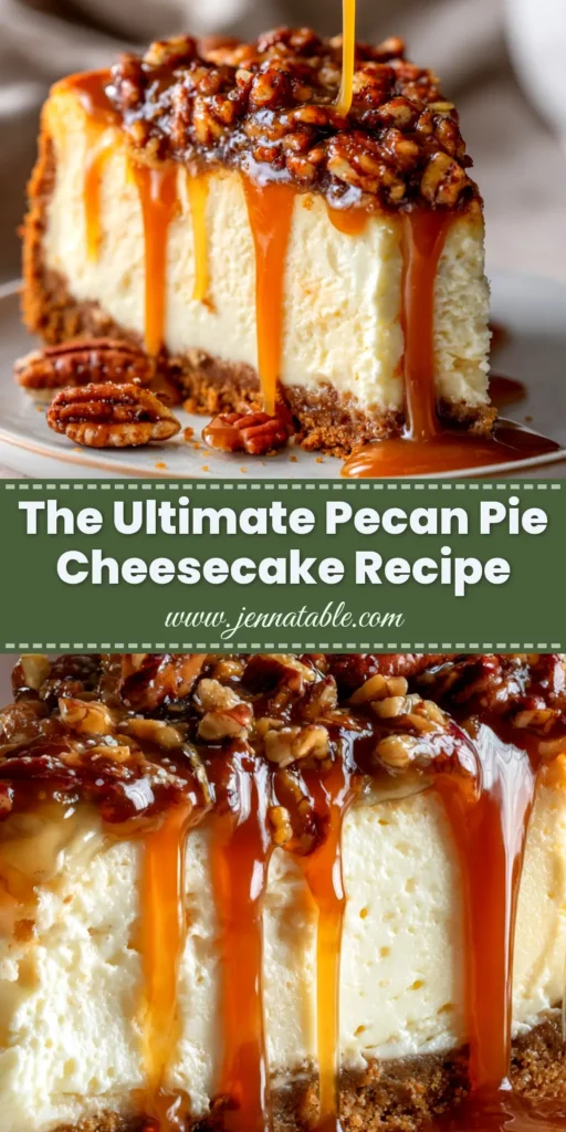 A stunning overhead shot of a whole Pecan Pie Cheesecake, showing the glossy, nutty topping and creamy filling, ready to be shared.