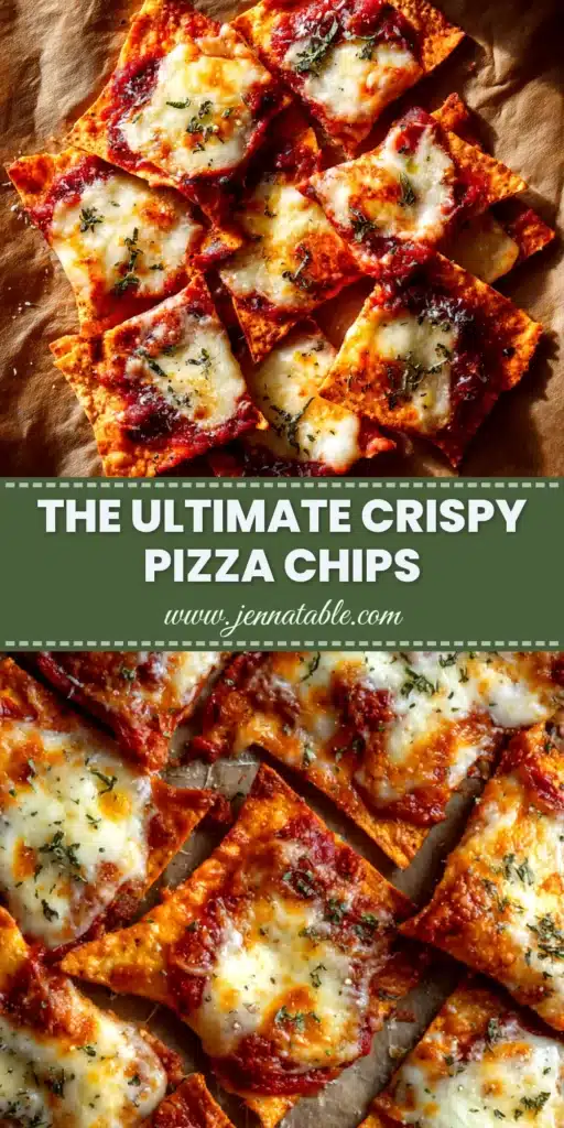 An overhead shot of the crispy, cheesy Pizza Chips Recipe, served on a platter with a side of marinara for dipping. A perfect, easy homemade snack.