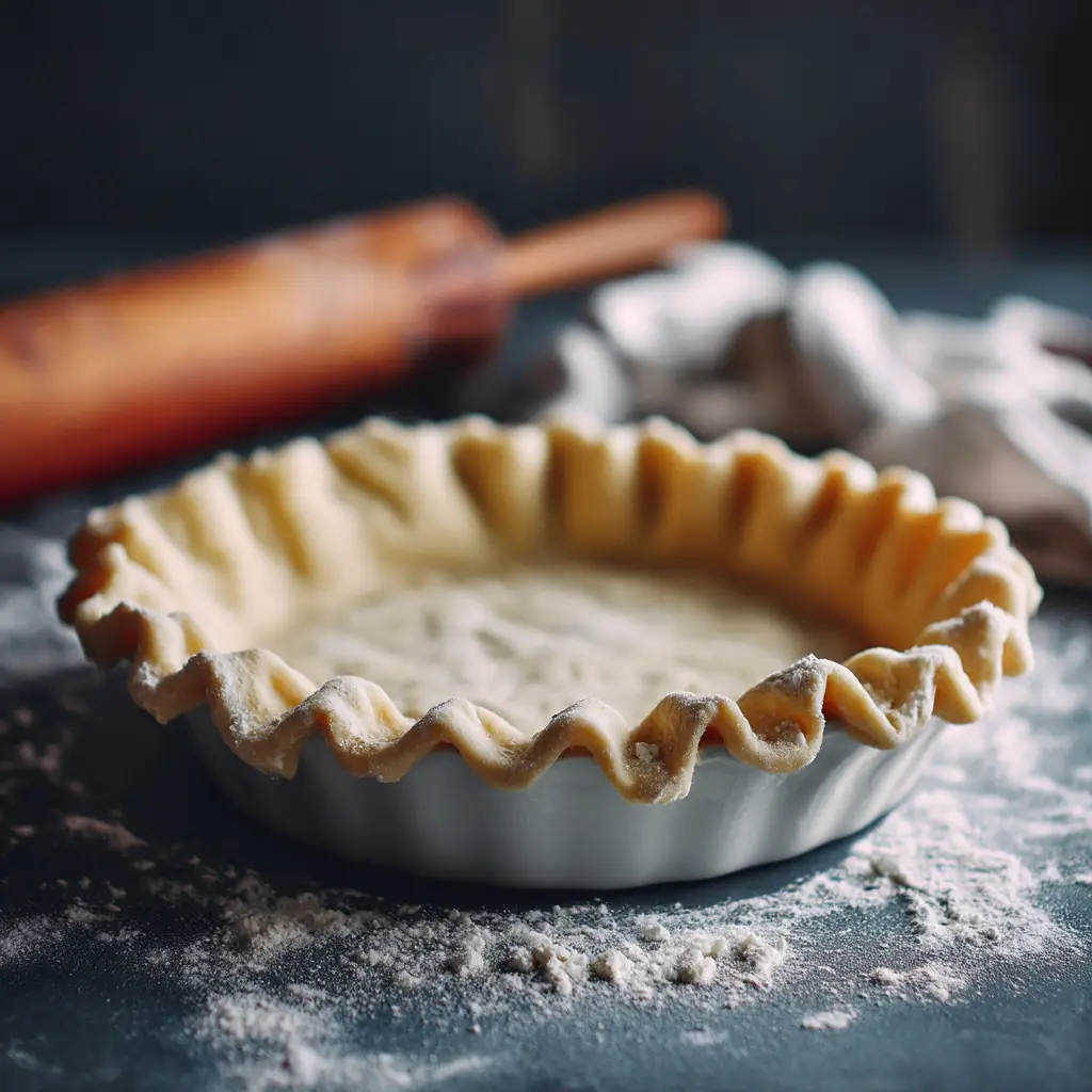 Homemade Pie Crust Recipe (That's Actually Easy!) 2 Raw pie dough being gently placed into a glass pie dish, showcasing the smooth texture of the all-butter pie dough.