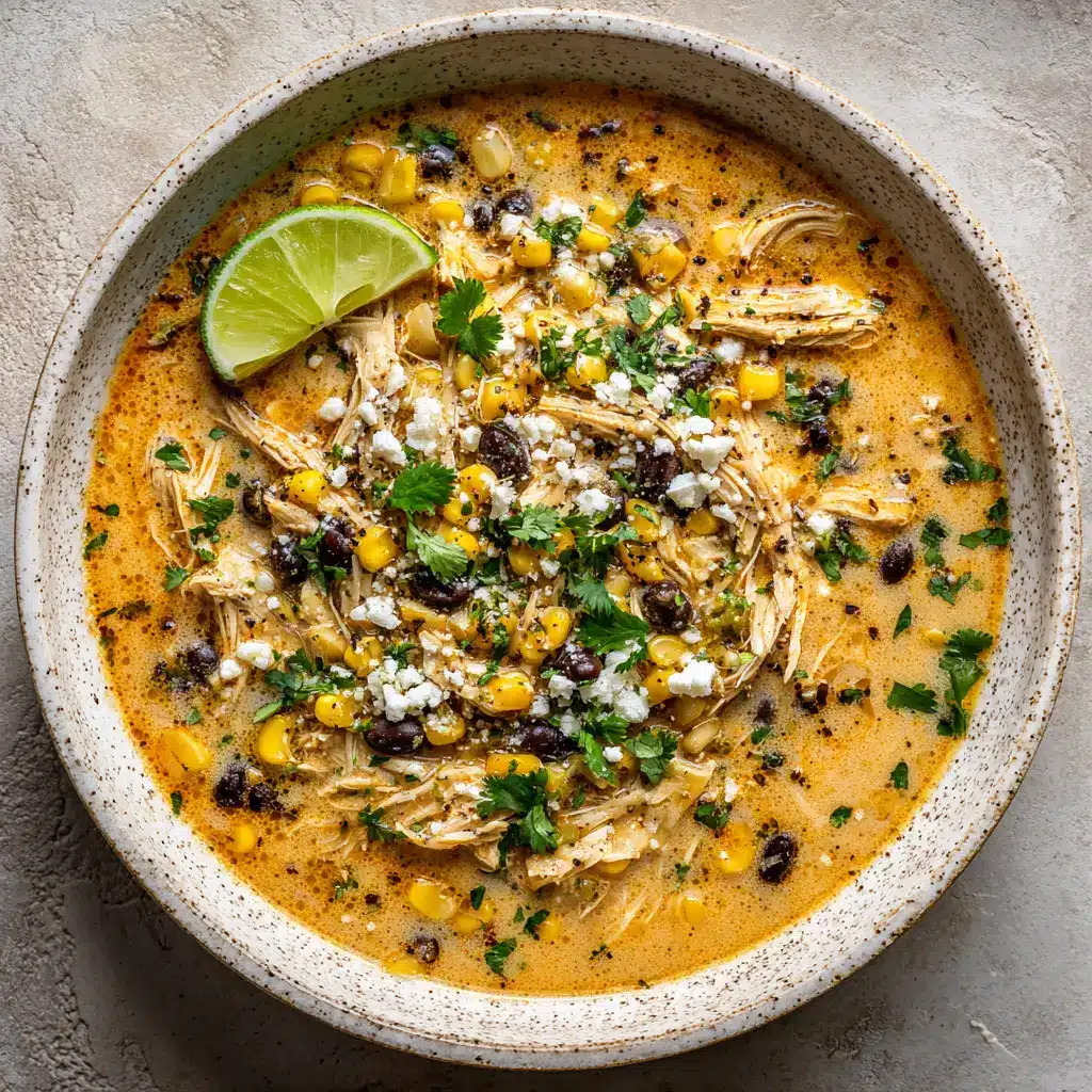 A close-up side angle of a spoonful of creamy roasted poblano soup, showing its rich and velvety texture.