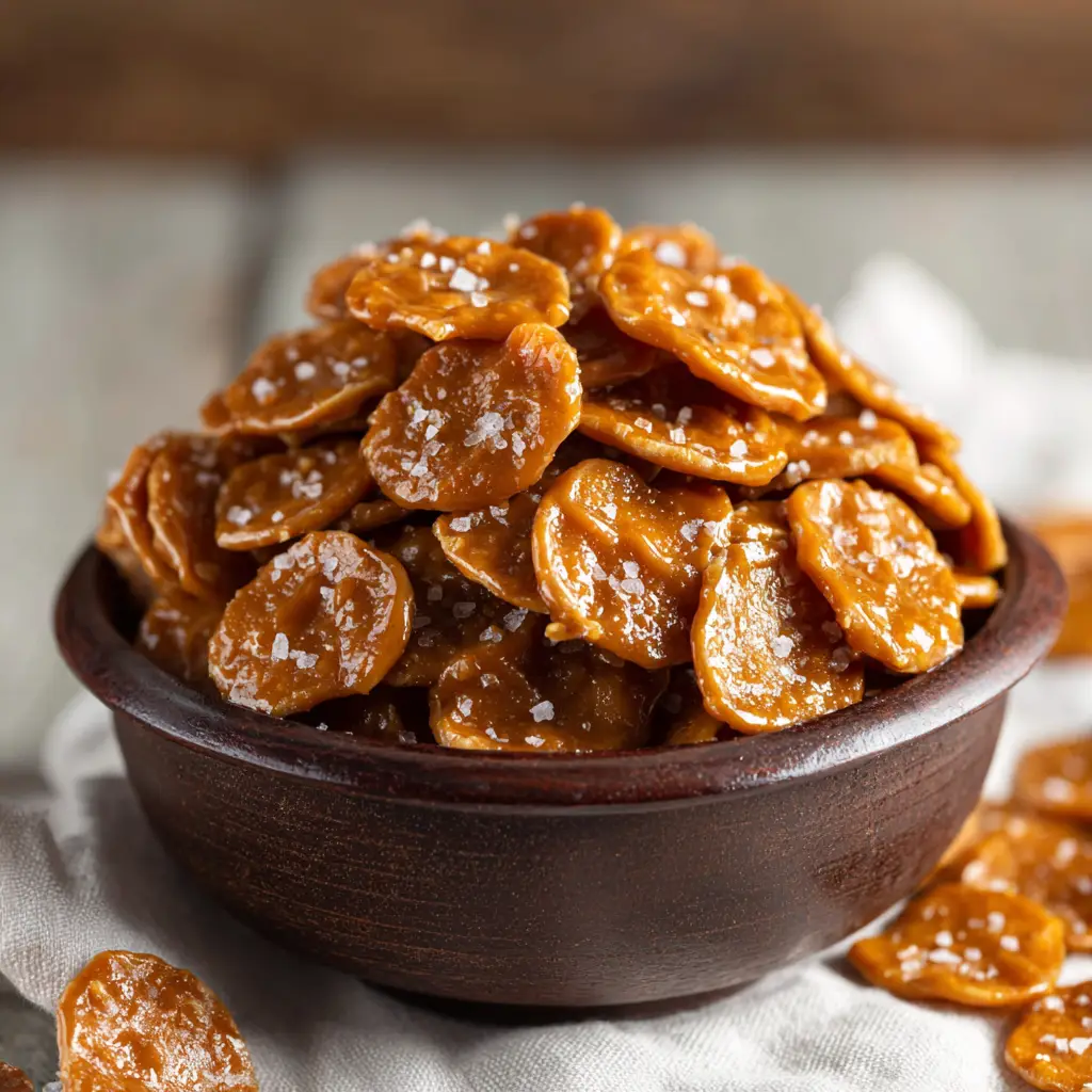 Salted Caramel Cracker Bites (The Easiest Holiday Treat!) 2 A close-up, high-angle shot of Salted Caramel Cracker Bites, showcasing the layers of cracker, toffee, and smooth chocolate.