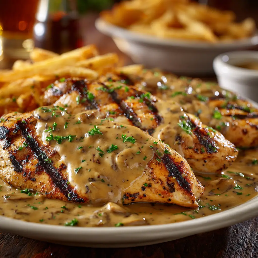 Sautéed onions and mushrooms in a skillet, ready to be used as a topping for the easy smothered chicken dinner. A key step in the Texas Roadhouse copycat recipe.