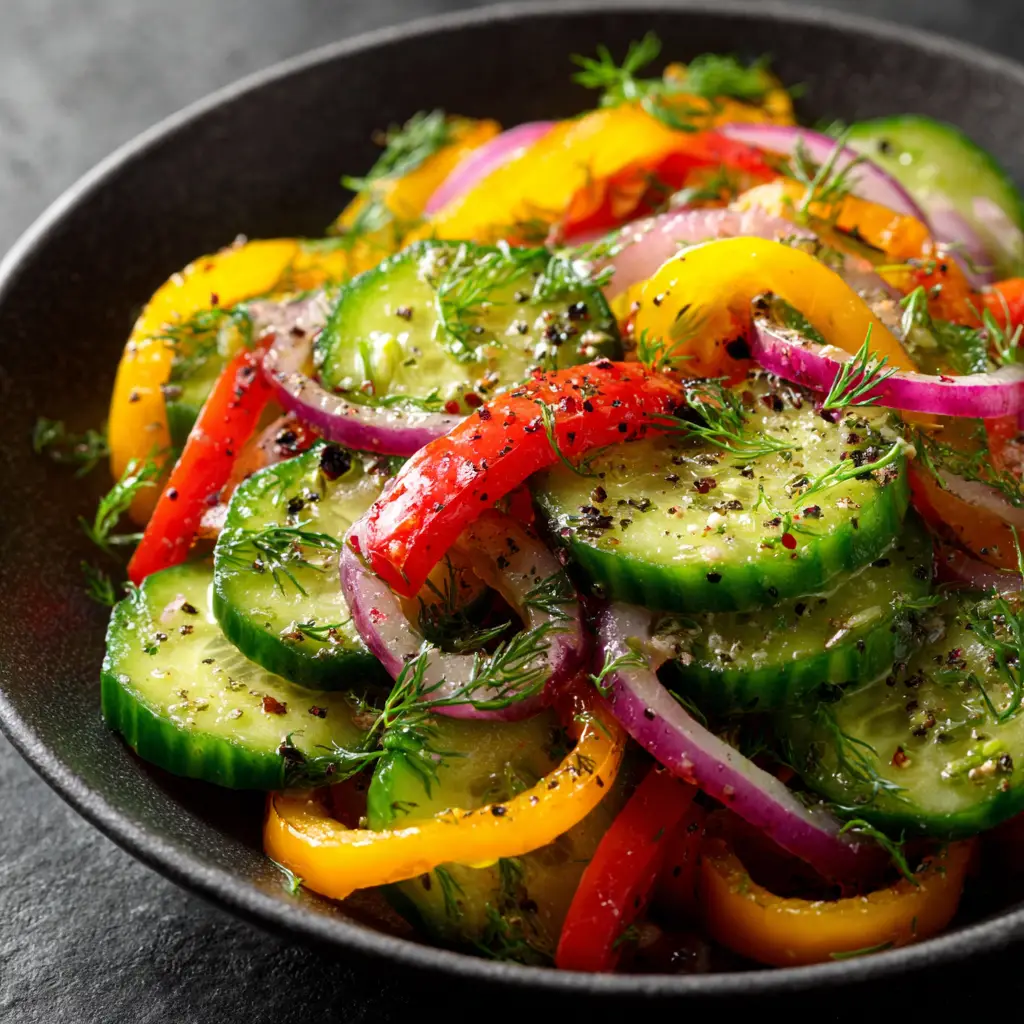 An extreme close-up of a freshly sliced, crisp English cucumber, highlighting its texture and vibrant green color for the salad recipe.