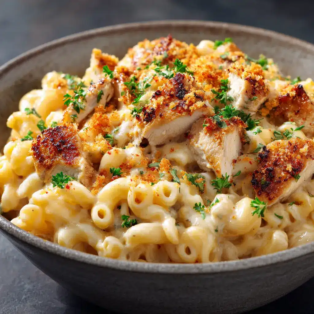 A scoop of spicy homemade mac and cheese being lifted from a skillet, with cheese stretching from the spoon.
