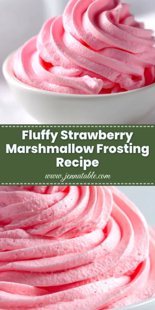 A tall swirl of vibrant pink Strawberry Marshmallow Frosting piped onto a white cupcake, shown against a clean, light background.