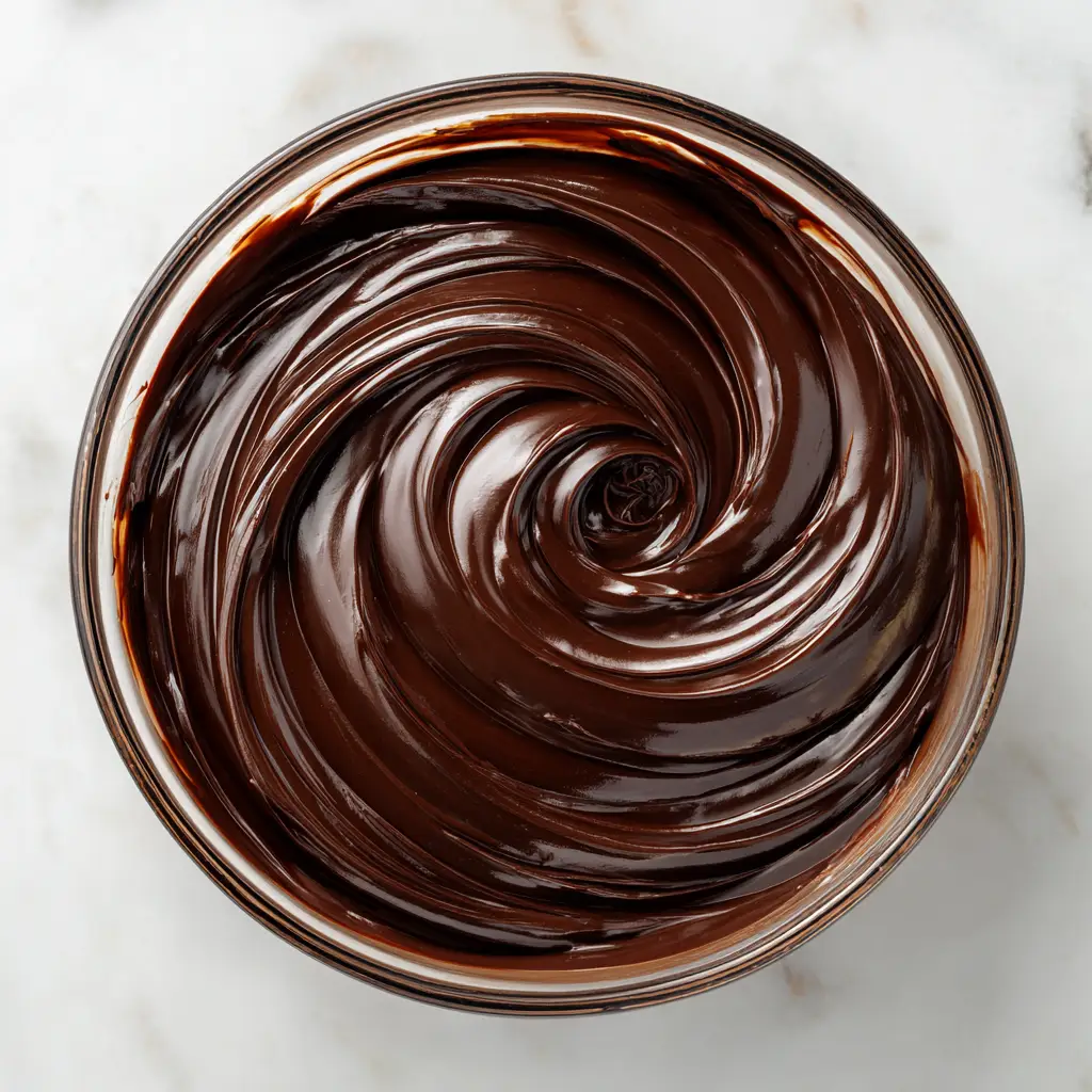 A close-up of the stable chocolate frosting being whipped in a bowl, showing its light and fluffy texture.