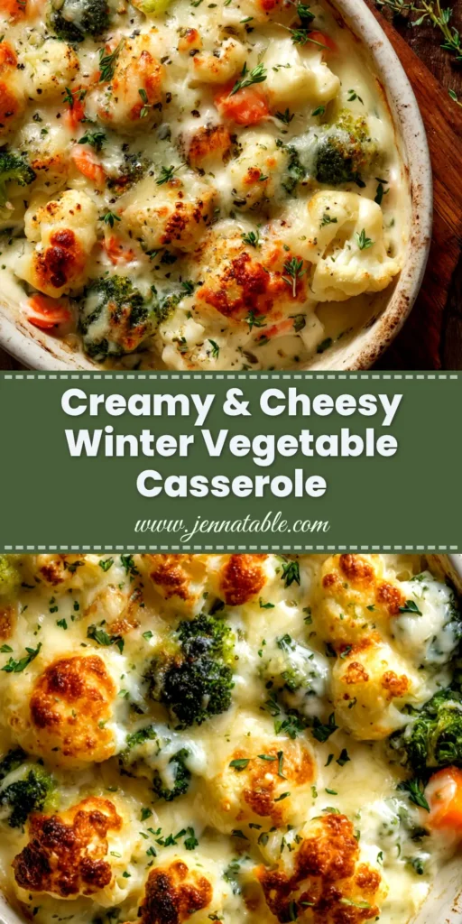 Winter Vegetable Casserole: The Ultimate Comfort Dish 4 A beautiful overhead shot of a bubbly, golden-brown winter vegetable casserole in a rustic baking dish, ready to be served.