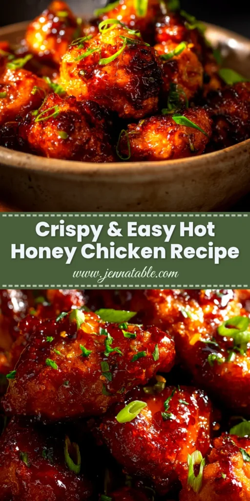 A top-down view of perfectly crispy Baked Hot Honey Chicken on a serving platter, glistening with a sweet and spicy glaze and garnished with fresh parsley.