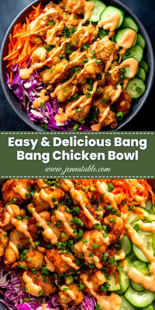 Bang Bang Chicken Bowl: Better Than Takeout 3 A vibrant Bang Bang Chicken Bowl with creamy spicy sauce, crispy chicken, and fresh vegetables over rice. This easy recipe is perfect for a quick and delicious weeknight dinner.