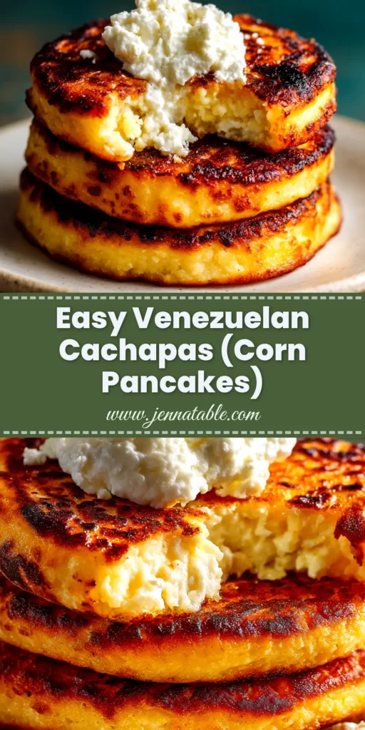 A close-up overhead shot of a golden-brown cachapa folded over with melted cheese oozing out. This image showcases a delicious and authentic cachapas recipe.