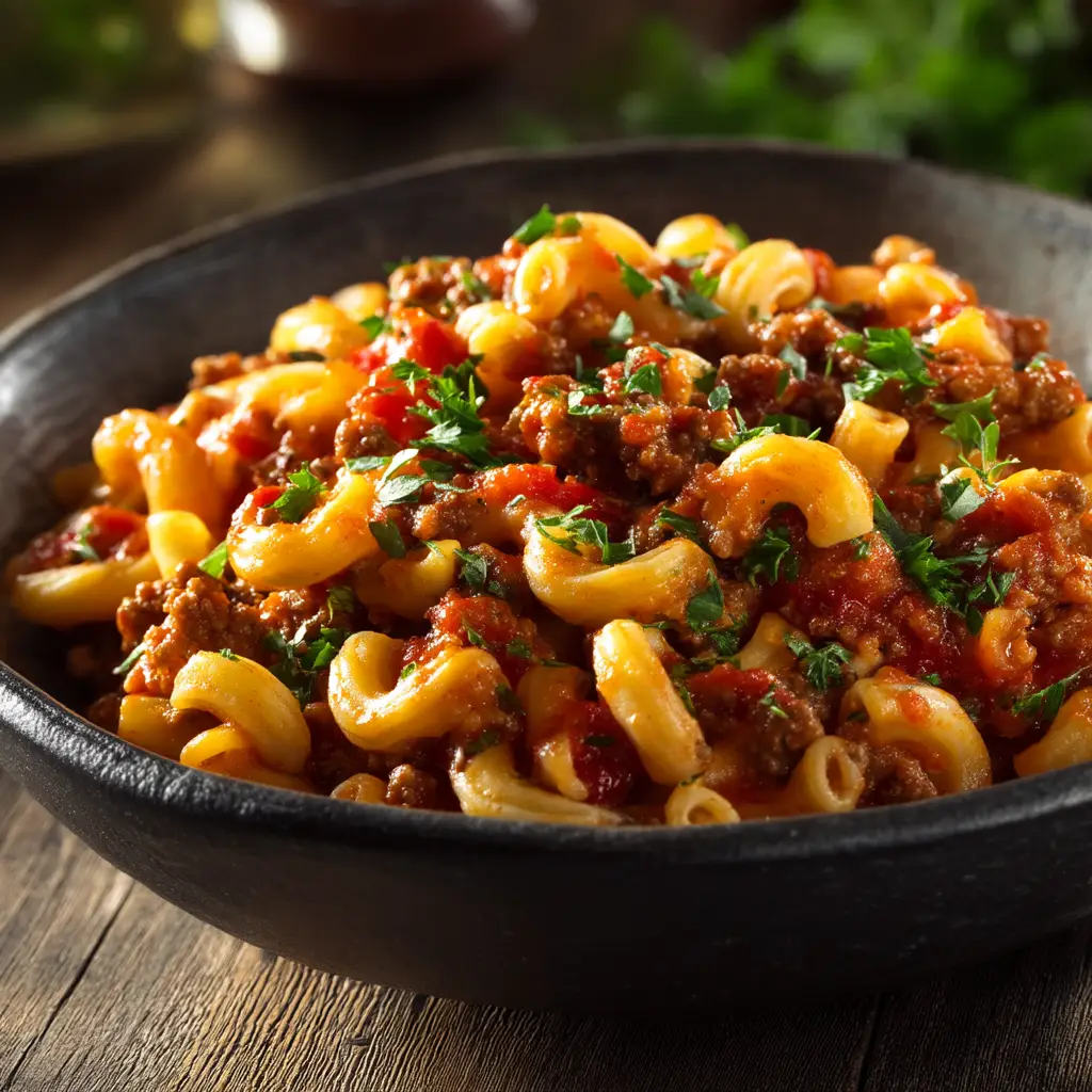 One Pot Beefaroni: A 30-Minute Comfort Food Classic 1 A spoonful of one pot beefaroni being lifted from a bowl, showcasing its cheesy, saucy consistency.