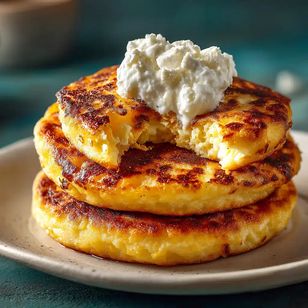 A single cachapa being cooked on a skillet, showing the batter spreading and bubbling. This demonstrates a key step in the cachapas recipe process.