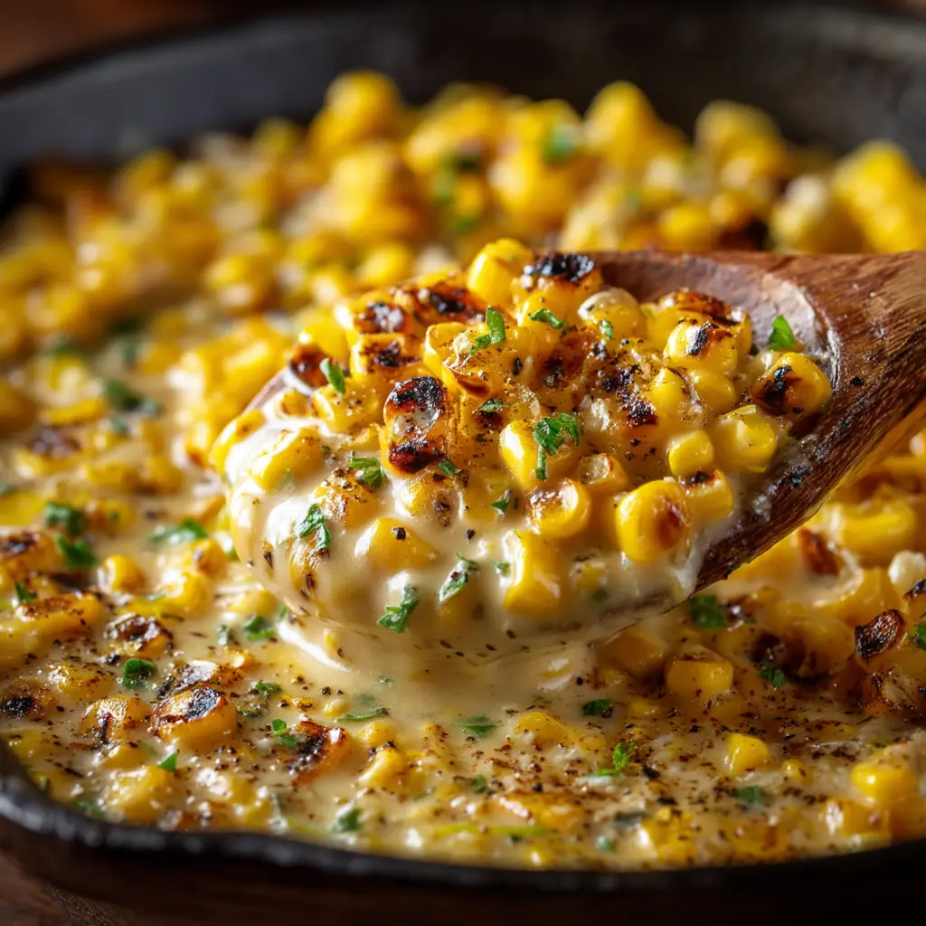 Honey Butter Skillet Corn: The Ultimate 20-Minute Side Dish 2 An extreme close-up shot of creamy honey butter skillet corn, showing the texture of the kernels coated in the glossy sauce.