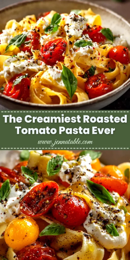 Creamy Roasted Tomato Pasta (The Ultimate Comfort Food) 3 A beautiful bowl of creamy roasted tomato pasta, garnished with fresh basil and parmesan cheese. The perfect easy weeknight dinner idea.