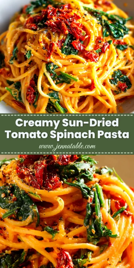 Sun-Dried Tomato Pasta (Creamy, Easy, & Ready in 30 Mins!) 3 A close-up shot of creamy sun-dried tomato pasta in a white bowl, garnished with fresh basil. A fork is twirling some of the pasta, showcasing the rich, orange-hued sauce.