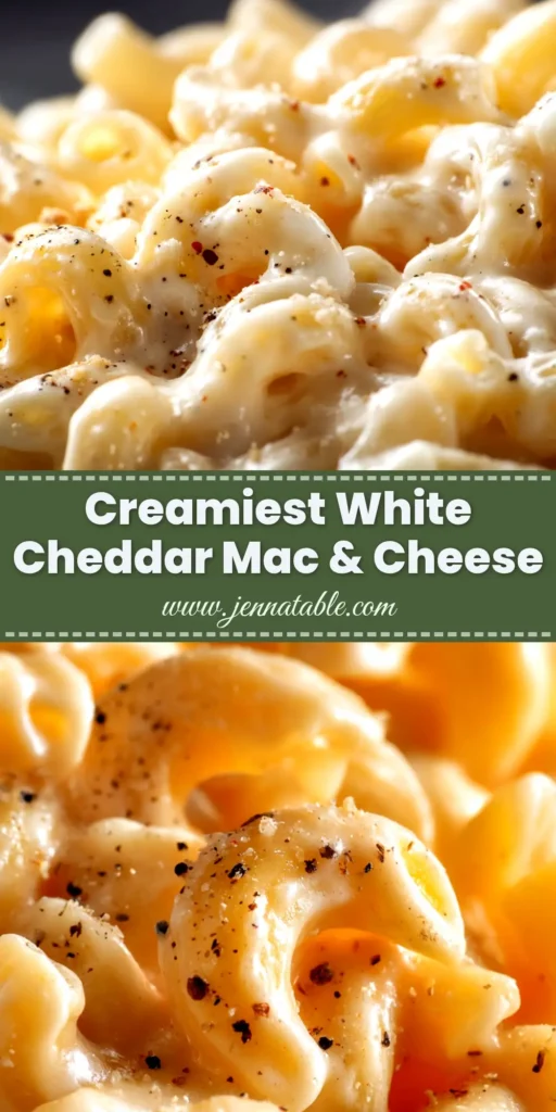 White Cheddar Mac and Cheese: The Ultimate Creamy Recipe 3 A large white bowl filled with creamy white cheddar mac and cheese, garnished with fresh parsley. The perfect homemade comfort food recipe.