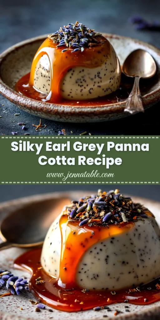 Earl Grey Panna Cotta Recipe (Easy & Silky Smooth) 4 A stunning Earl Grey panna cotta recipe, showing a perfectly set, creamy dessert being served from a glass ramekin onto a plate.