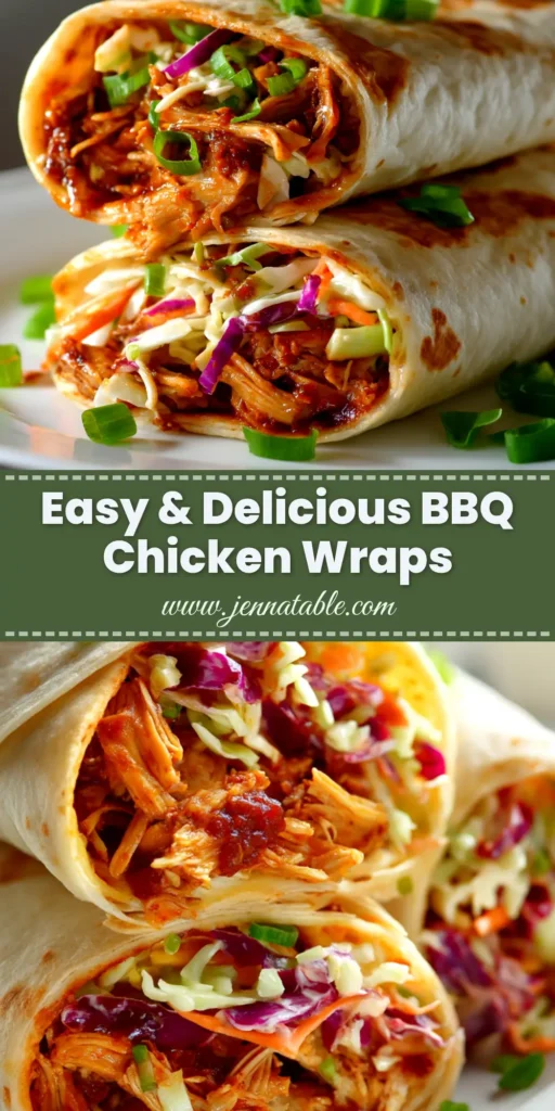 BBQ Chicken Wraps (Quick & Easy Recipe!) 4 A shareable pin image showing several delicious BBQ chicken wraps, perfect for a quick and easy weeknight dinner.