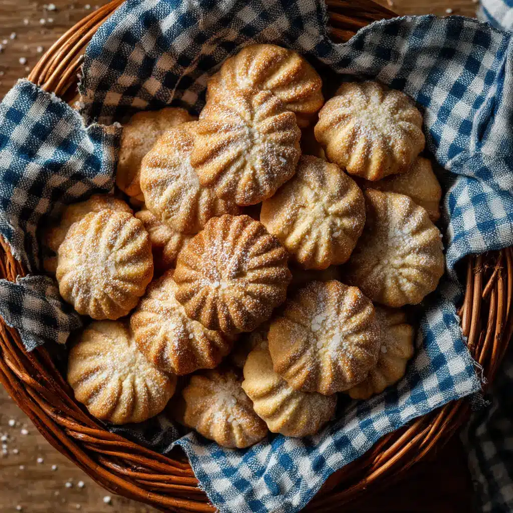 A close-up of a single French salted butter cookie resting on a piece of parchment paper, with a sprinkle of sea salt visible on top.