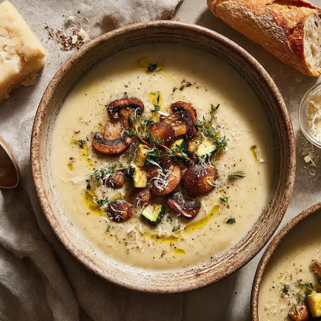 A close-up, overhead view of the finished healthy vegetable soup in a pot, ready to be served.