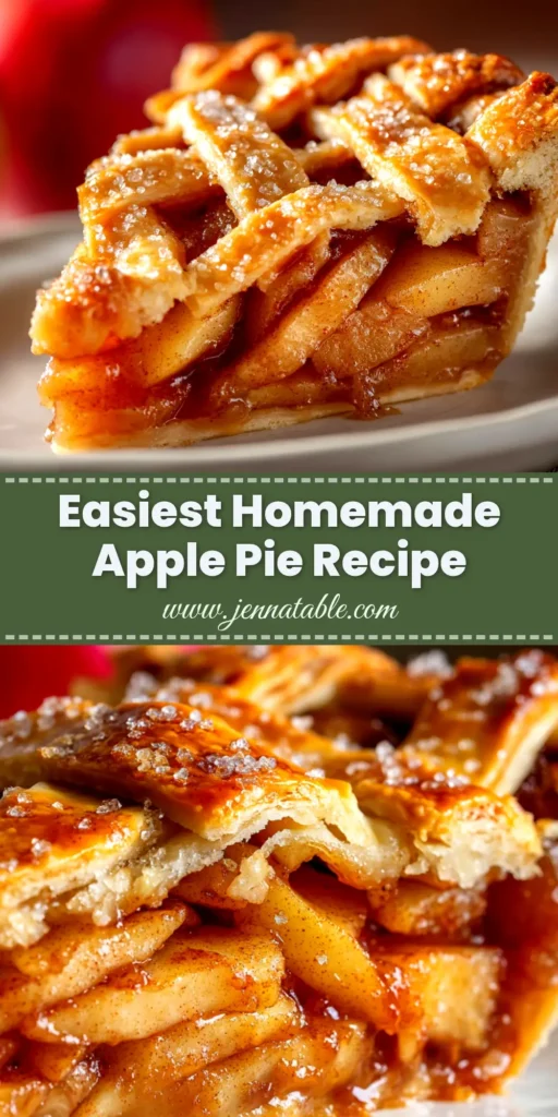 A stunning homemade apple pie recipe with a golden-brown lattice crust, baked in a rustic pie dish and ready to be served. The perfect from-scratch apple pie.