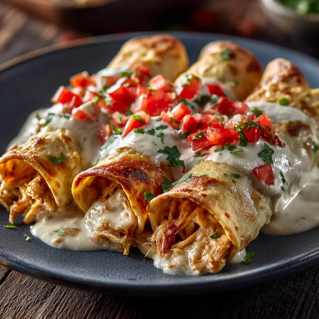 Assembling the shredded chicken taquitos on a baking sheet before they go into the oven.