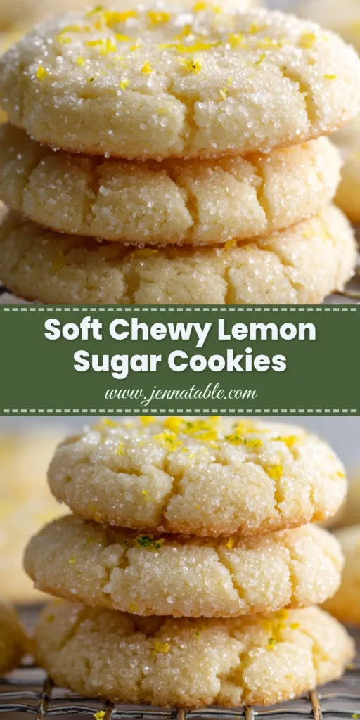 A stack of thick, soft-baked Lemon Sugar Cookies with a crackly surface and fresh yellow lemon zest.