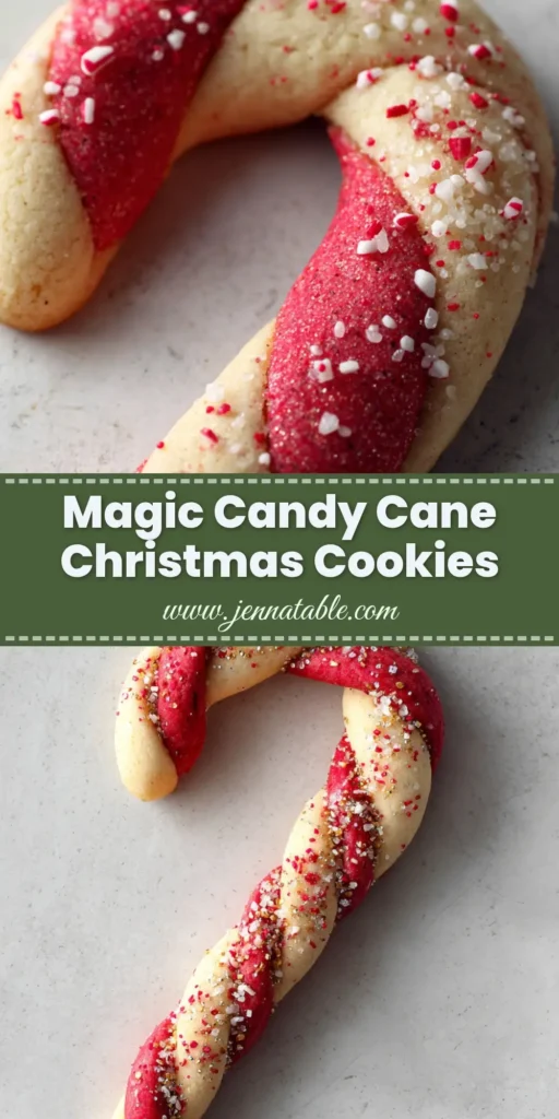 A close-up view of twisted candy cane cookies sprinkled with crushed peppermint and sparkling sugar.