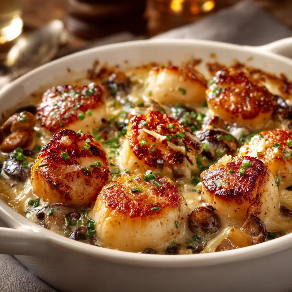 Multiple individual ramekins filled with Seafood Cassolette, baked to golden-brown perfection and ready to be served for an elegant dinner.