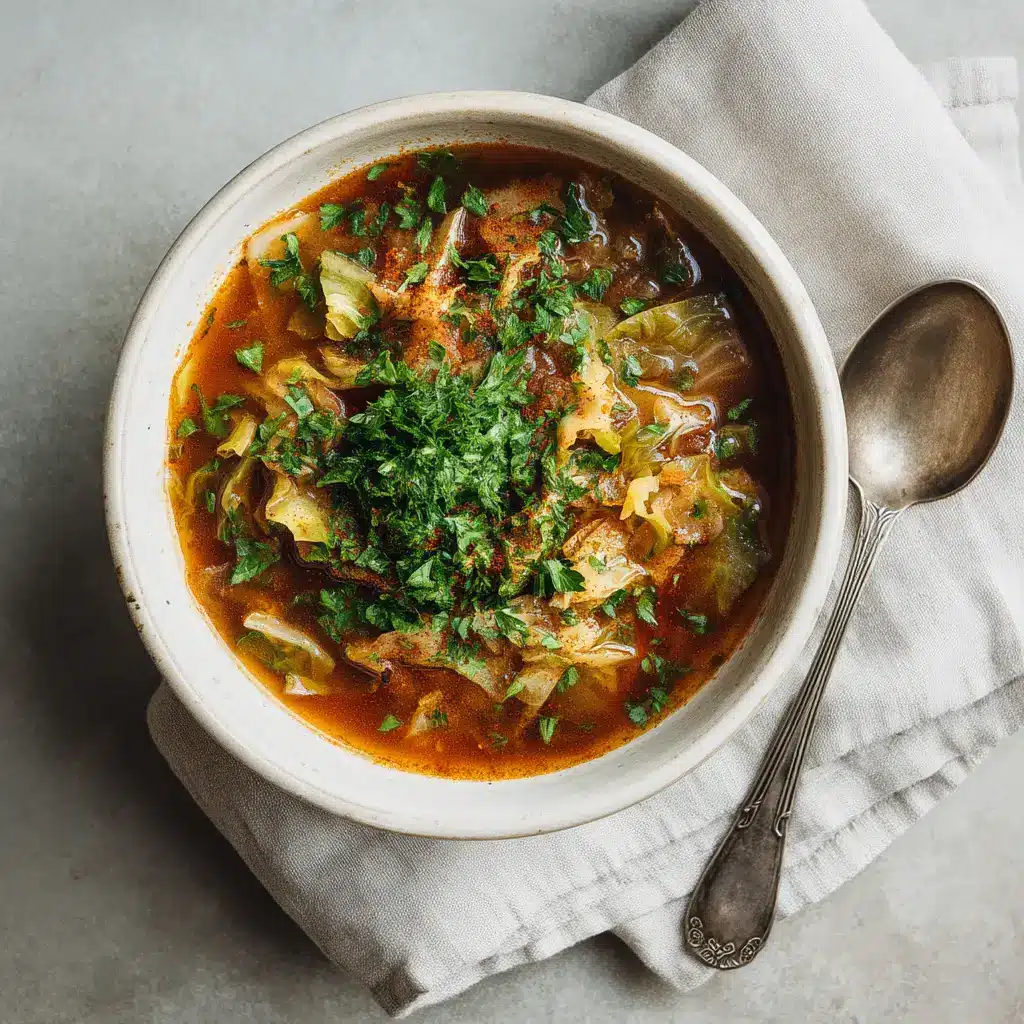 A pot of detox cabbage soup simmering on the stove, with fresh ingredients visible. This low-calorie vegetable soup is perfect for a healthy diet.