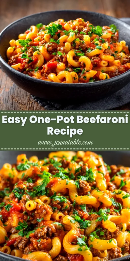 One Pot Beefaroni: A 30-Minute Comfort Food Classic 3 A large white bowl filled with delicious one pot beefaroni, garnished with fresh parsley. The perfect easy weeknight dinner idea.